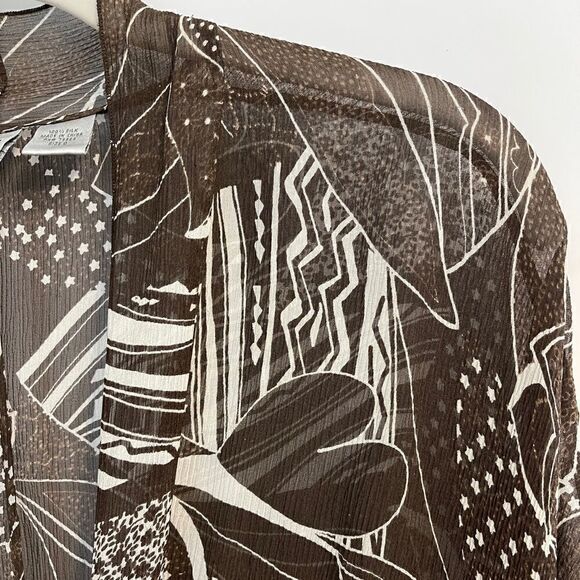 Chico's 100% Silk Sheer Brown and Cream Printed Layering Top - Picture 5 of 6